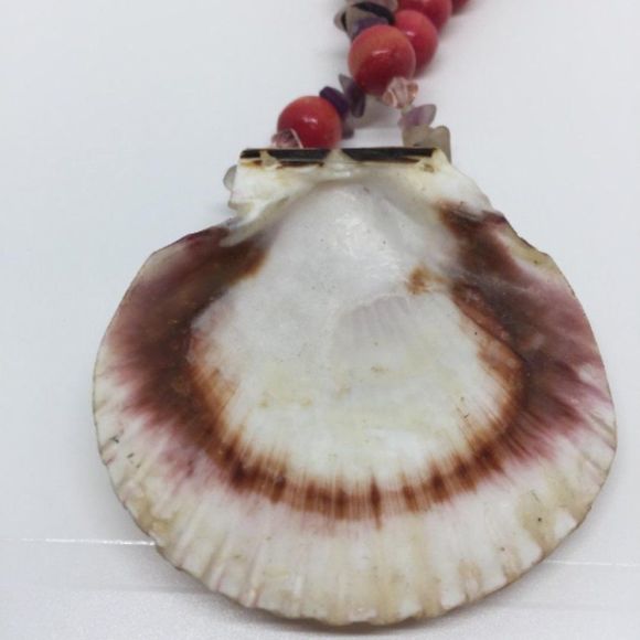 Big Beautiful Clamshell Starfish Beaded Necklace 1414 - Picture 6 of 6